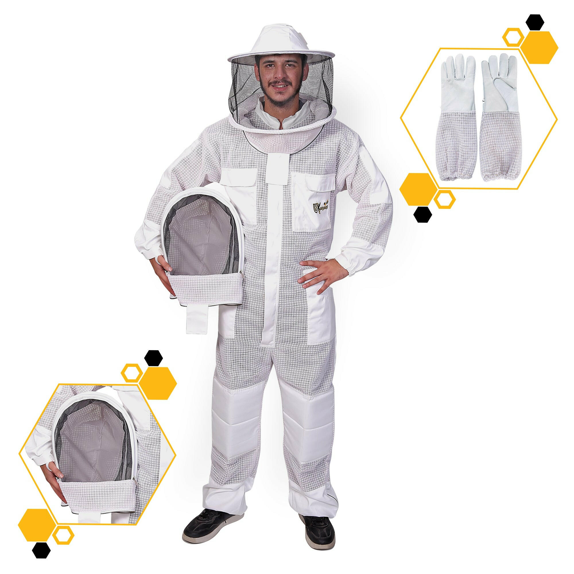 Beekeeping Suit 3 Layer Ventilated Professional Bee Keeper Brown.