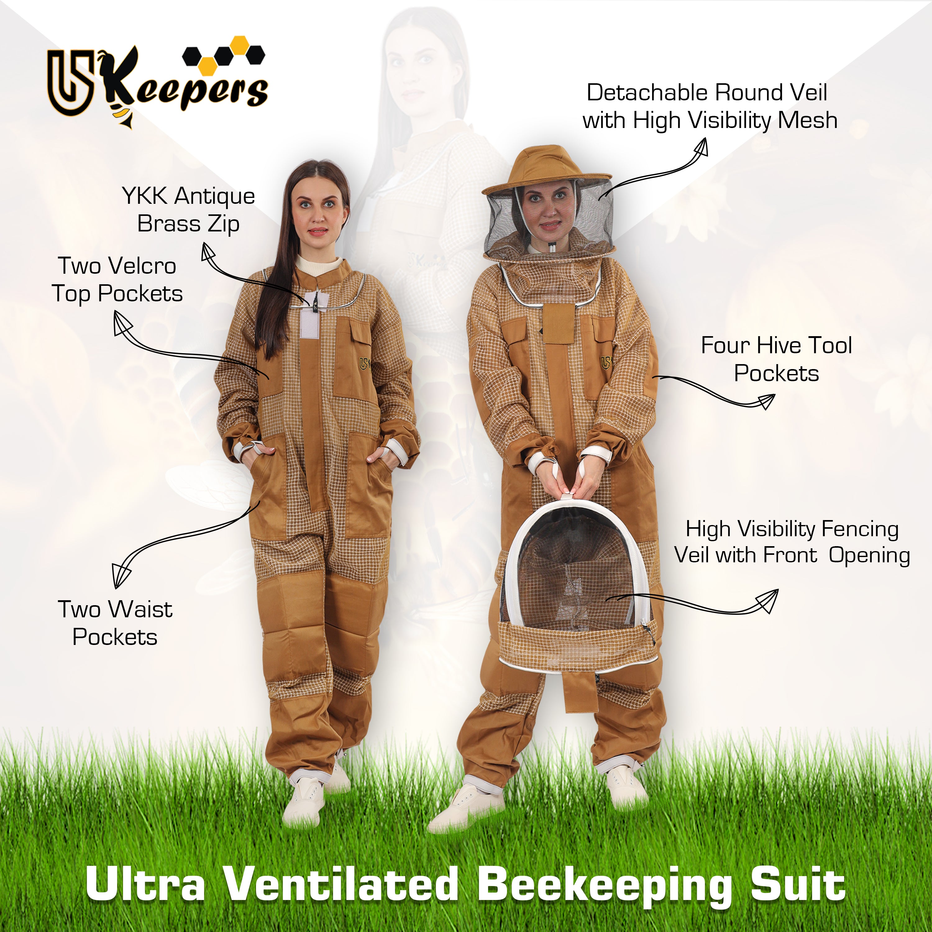 Ultra Ventilated 3-Layer Bee Suit, Beginners & Professional Beekeeping Suit for Men & Women, with Bee Gloves & 2 Beekeeping Veils.