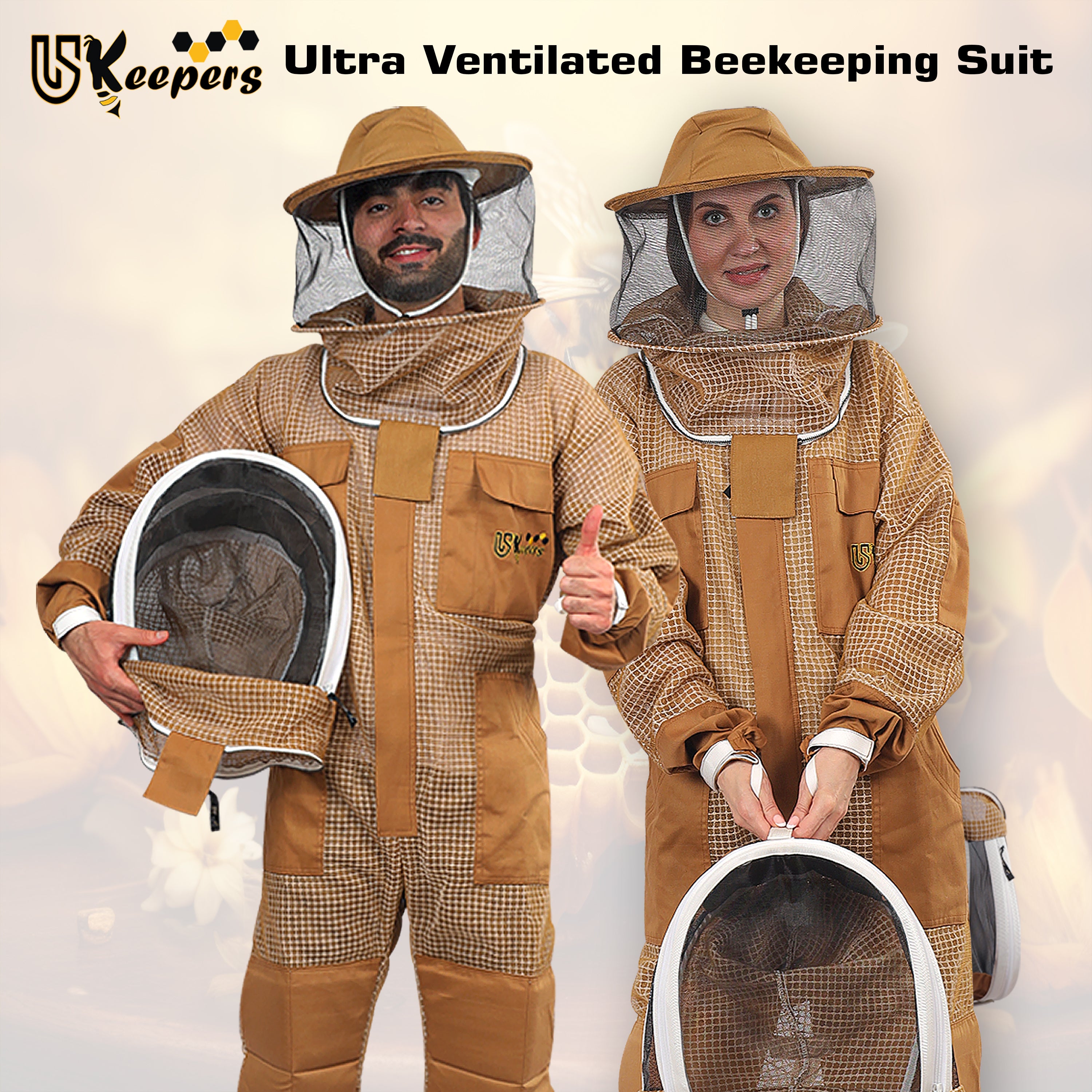 Ultra Ventilated 3-Layer Bee Suit, Beginners & Professional Beekeeping Suit for Men & Women, with Bee Gloves & 2 Beekeeping Veils.