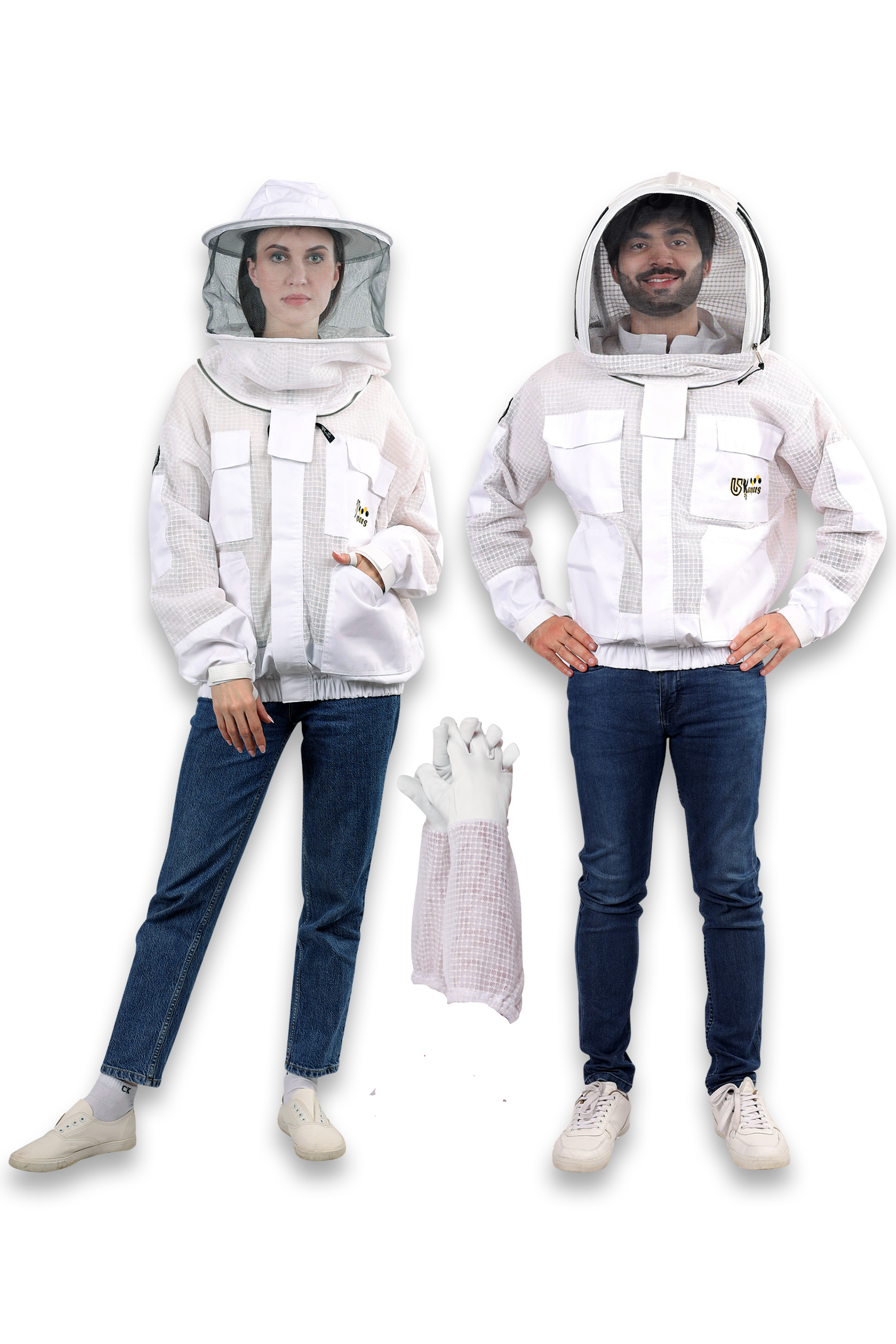 Ultra Ventilated 3-Layer Bee Jacket, Beginners & Professional Beekeeping Jacket for Men & Women, with Bee Gloves & 2 Beekeeping Veils.