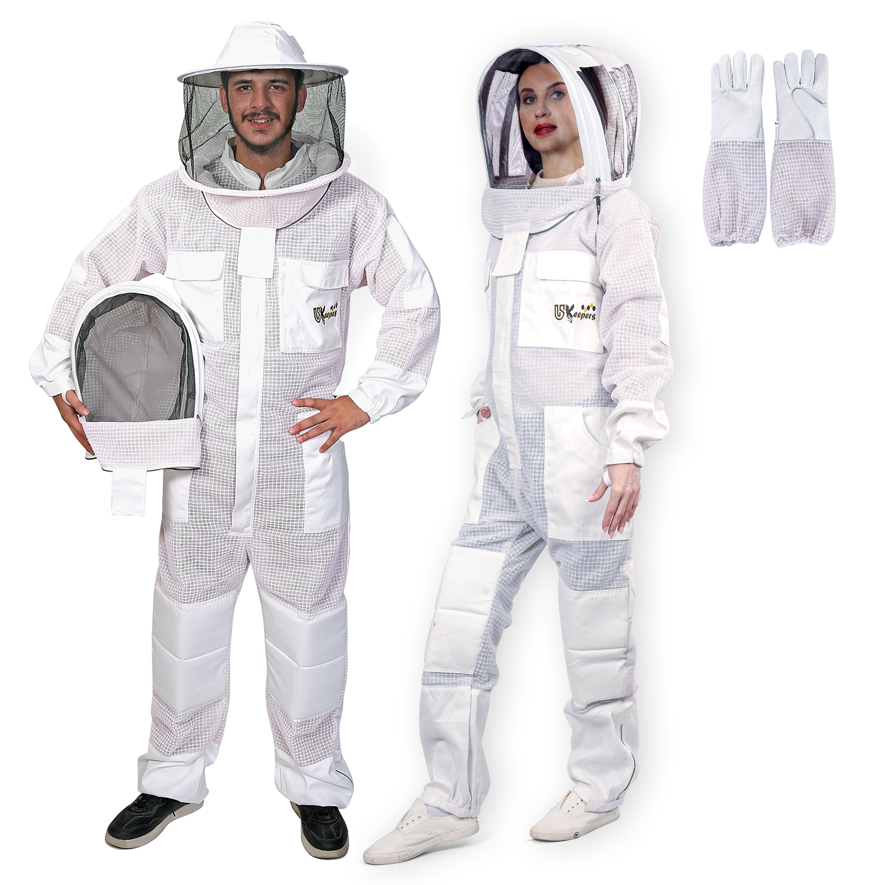 Ultra Ventilated 3-Layer Bee Suit, Beginners & Professional Beekeeping Suit for Men & Women, with Bee Gloves & 2 Beekeeping Veils.