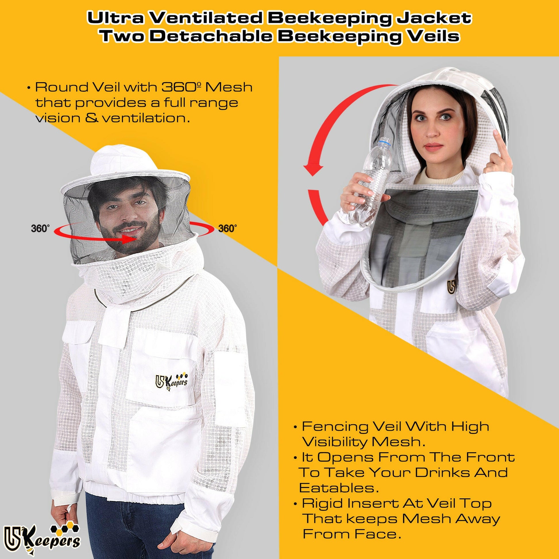 Beekeeping Jacket 3-Layer Ventilated Beekeeper Bee Jacket Pro Beekeeper USkeepers.