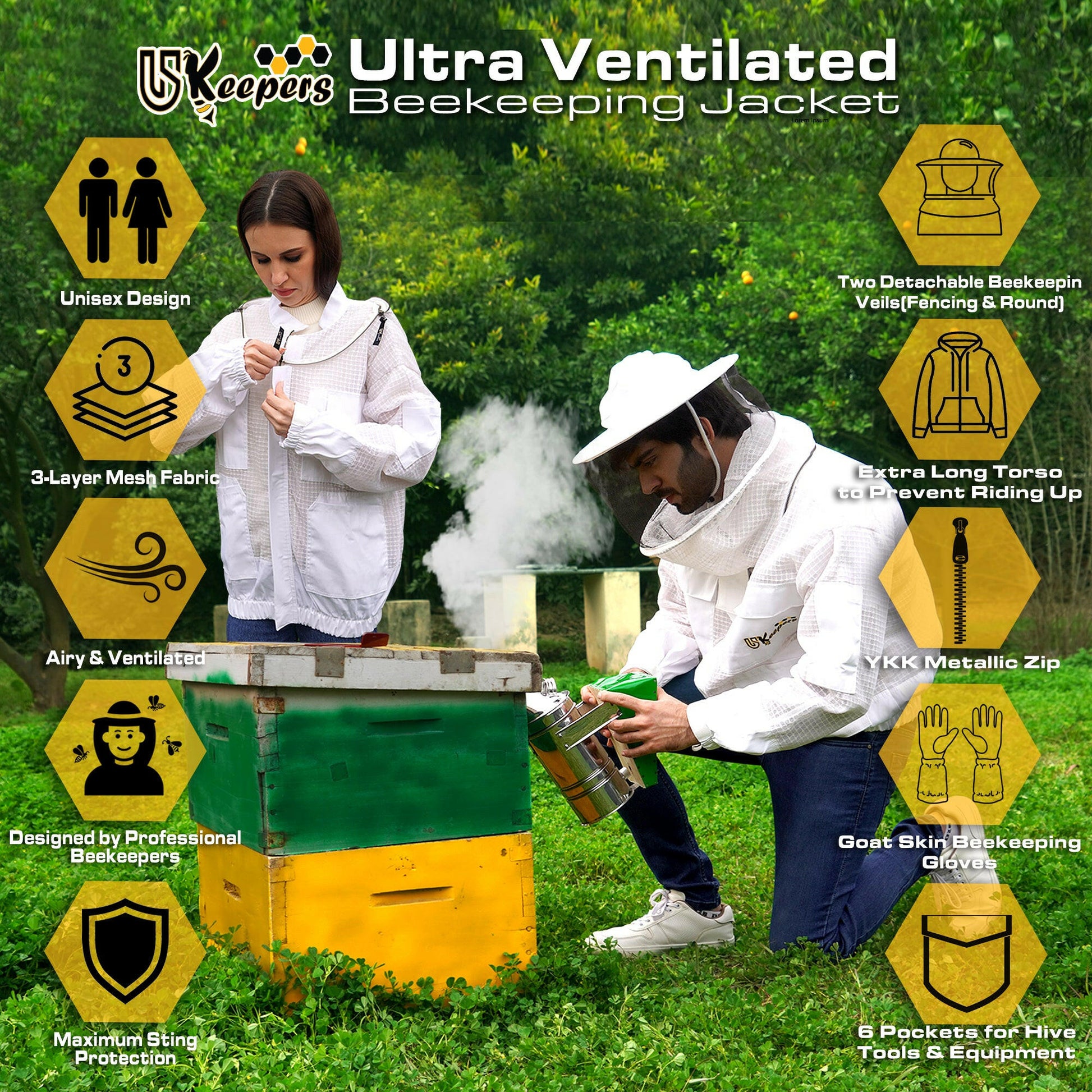 Beekeeping Jacket 3-Layer Ventilated Beekeeper Bee Jacket Pro Beekeeper USkeepers.