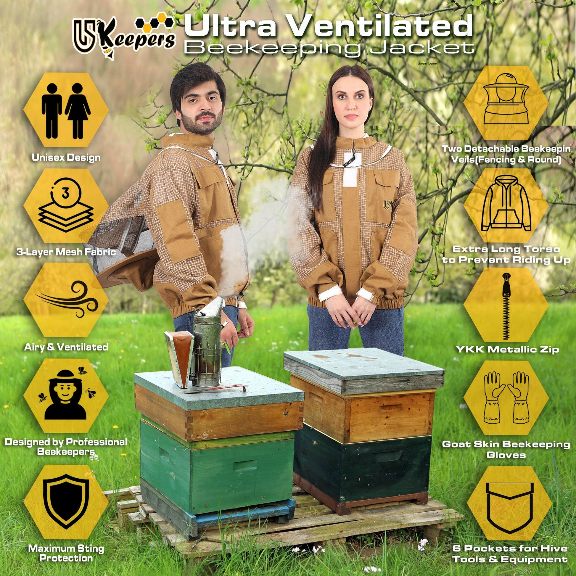 Beekeeping Jacket 3-Layer Ventilated Beekeeper Bee Jacket Pro Beekeeper USkeepers.