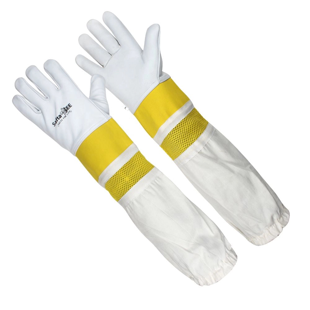 Bee Gloves Premium Goatskin Beekeeping Gloves with Vented Canvas Long Sleeves