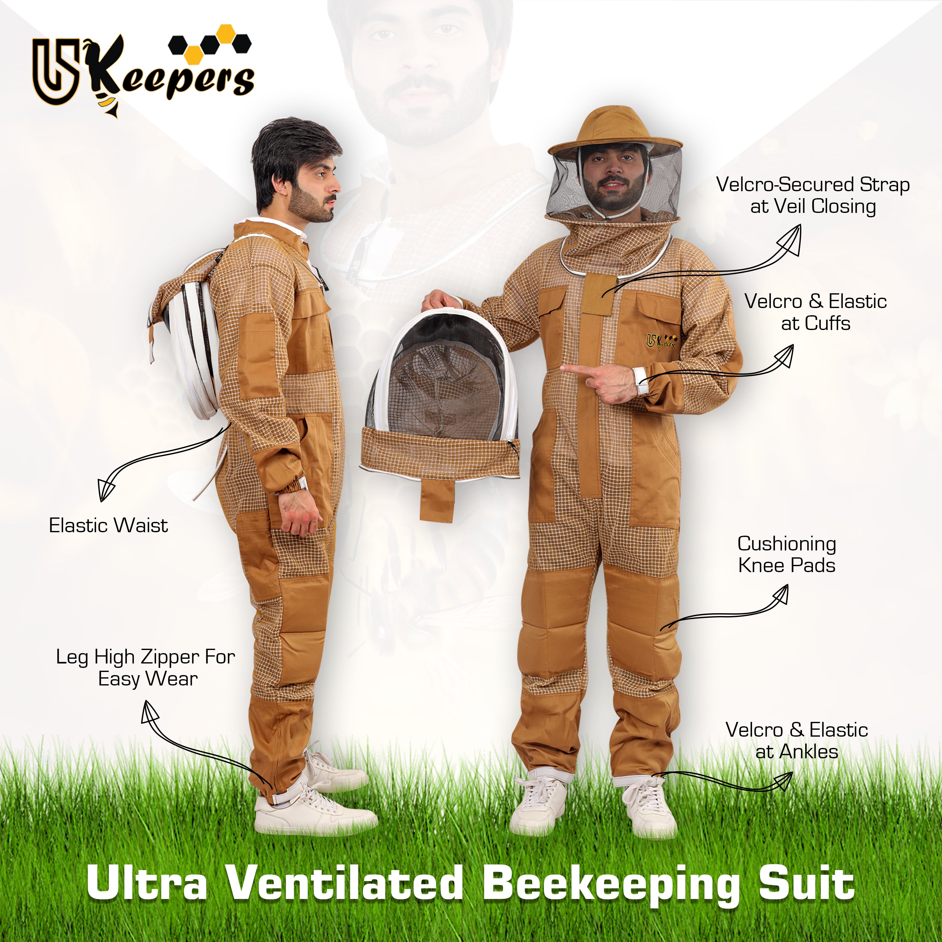 Ultra Ventilated 3-Layer Bee Suit, Beginners & Professional Beekeeping Suit for Men & Women, with Bee Gloves & 2 Beekeeping Veils.