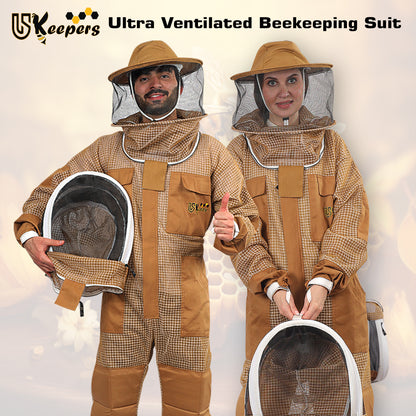 Ultra Ventilated 3-Layer Bee Suit, Beginners & Professional Beekeeping Suit for Men & Women, with Bee Gloves & 2 Beekeeping Veils.