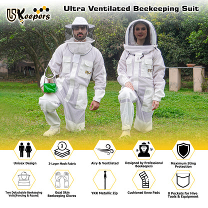 Ultra Ventilated 3-Layer Bee Suit, Beginners & Professional Beekeeping Suit for Men & Women, with Bee Gloves & 2 Beekeeping Veils.