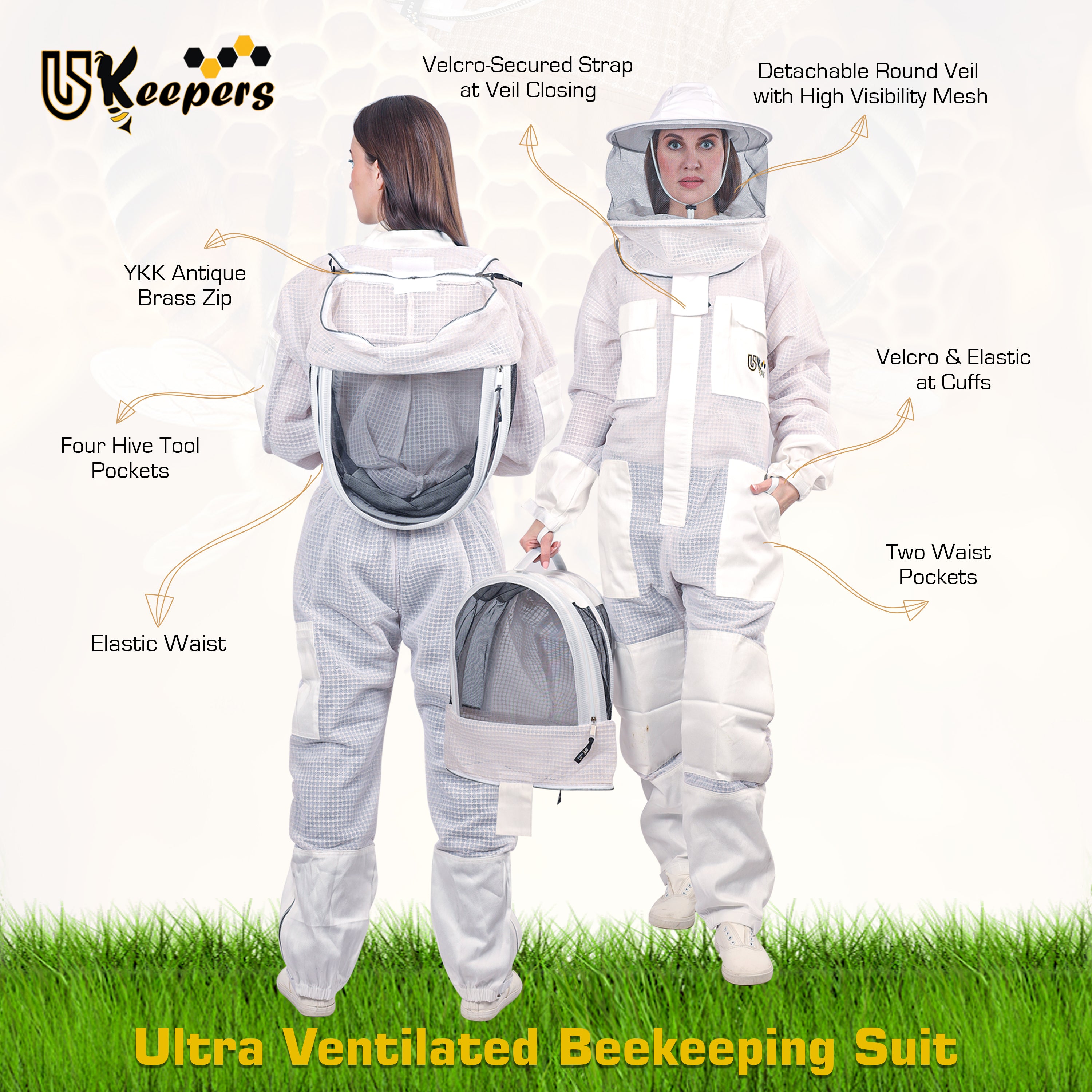 Ultra Ventilated 3-Layer Bee Suit, Beginners & Professional Beekeeping Suit for Men & Women, with Bee Gloves & 2 Beekeeping Veils.