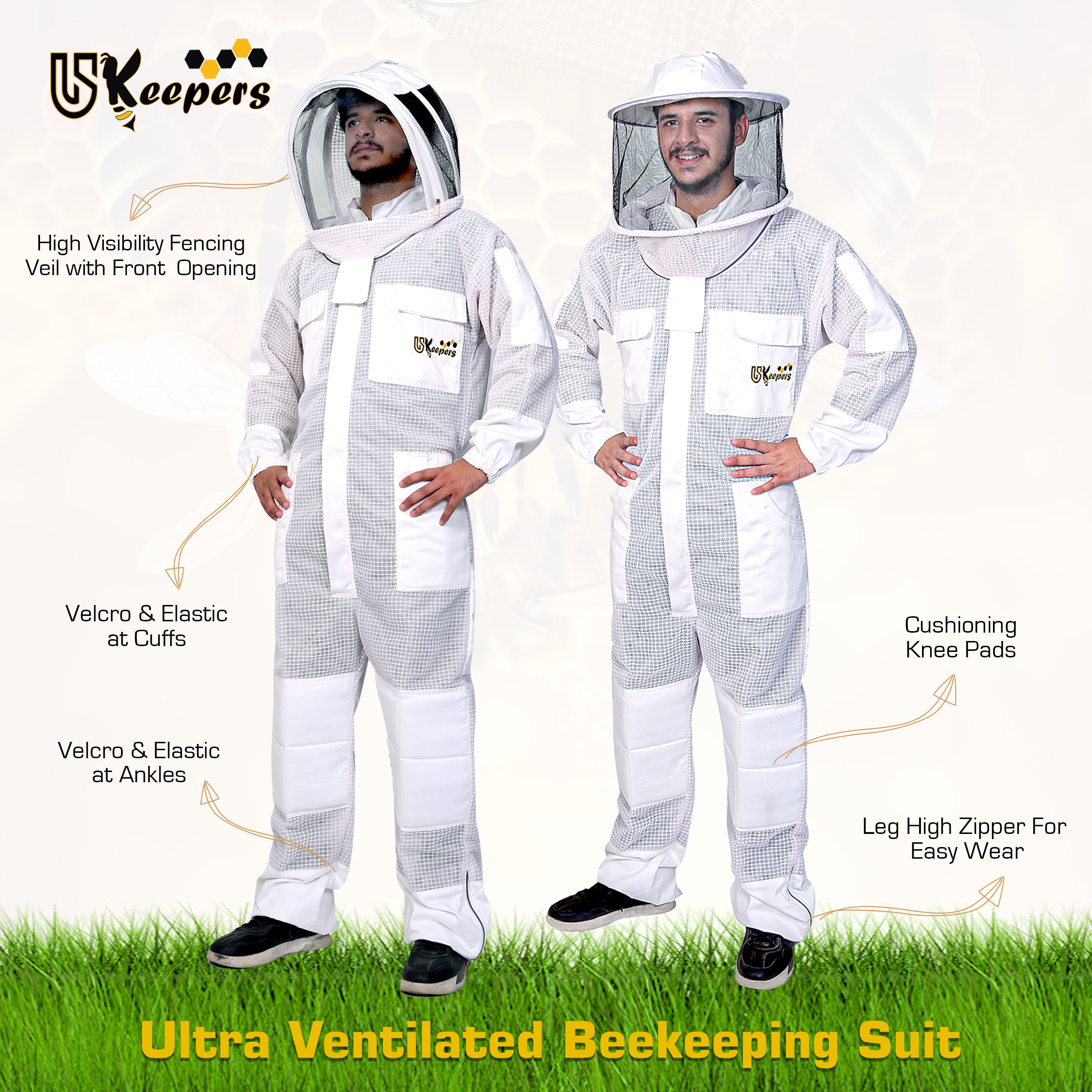 Ultra Ventilated 3-Layer Bee Suit, Beginners & Professional Beekeeping Suit for Men & Women, with Bee Gloves & 2 Beekeeping Veils.