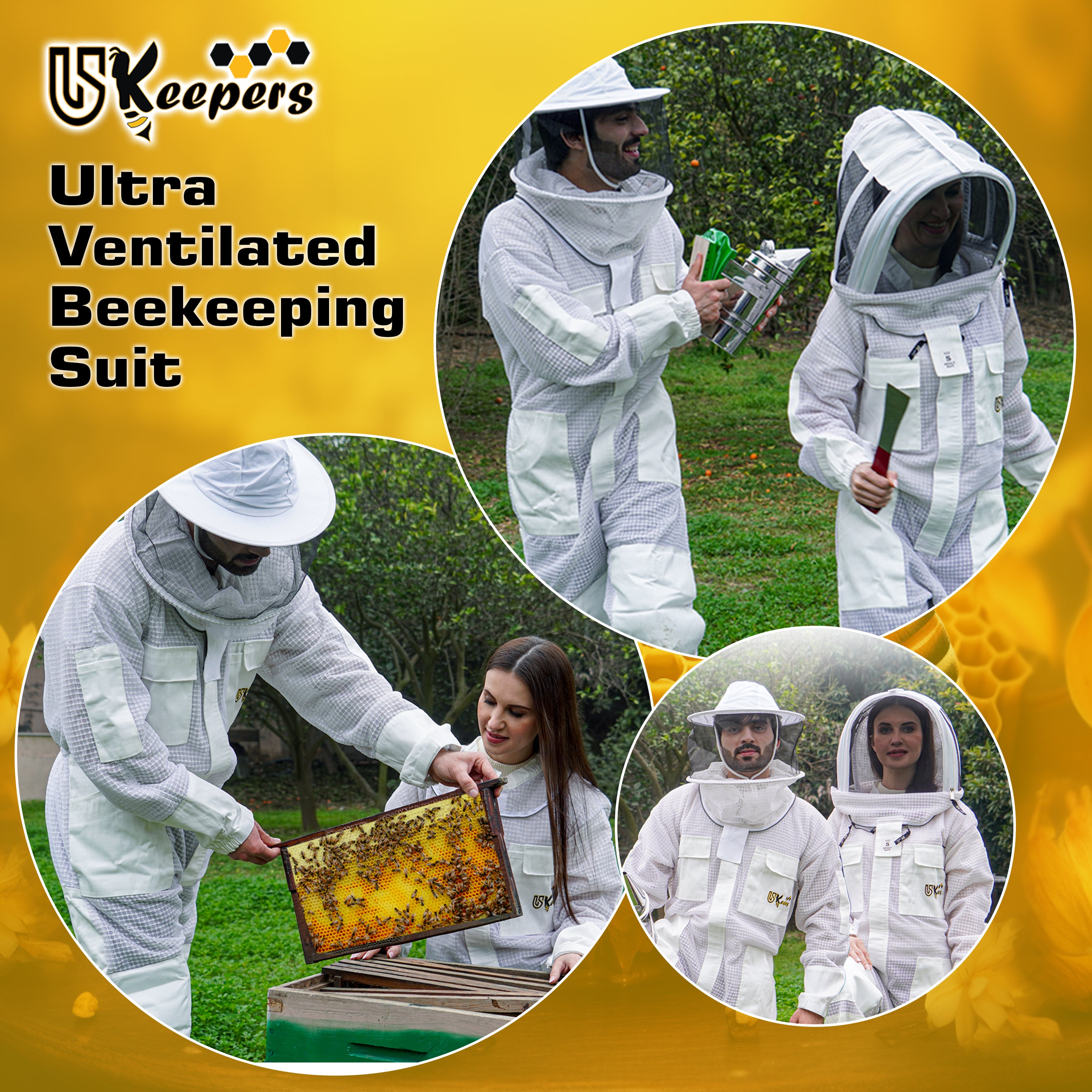 Ultra Ventilated 3-Layer Bee Suit, Beginners & Professional Beekeeping Suit for Men & Women, with Bee Gloves & 2 Beekeeping Veils.