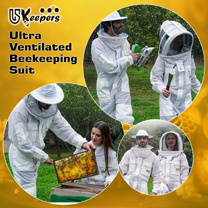 Ultra Ventilated 3-Layer Bee Suit, Beginners & Professional Beekeeping Suit for Men & Women, with Bee Gloves & 2 Beekeeping Veils.