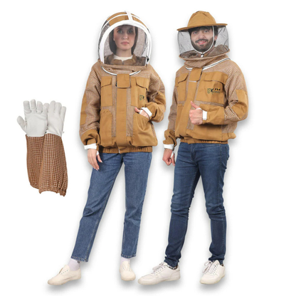 Ultra Ventilated 3-Layer Bee Jacket, Beginners & Professional Beekeeping Jacket for Men & Women, with Bee Gloves & 2 Beekeeping Veils.
