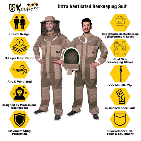 Beekeeping Suit 3 Layer Ventilated Professional Bee Keeper Brown