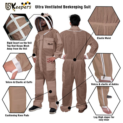 Beekeeping Suit 3 Layer Ventilated Professional Bee Keeper Brown.